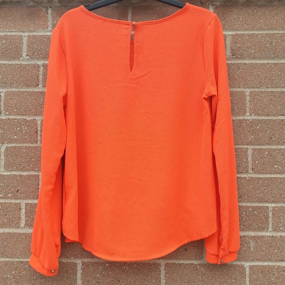 Flowy blouse, Cut out Satin effect long sleeve with High Low hem, XS - Picture 5 of 6